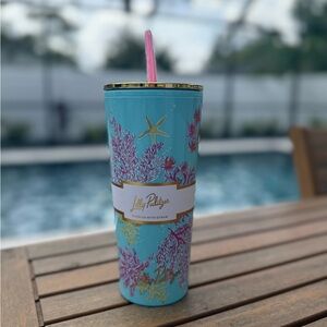 Lilly Pulitzer Coral Print Tumbler with Pink Straw
